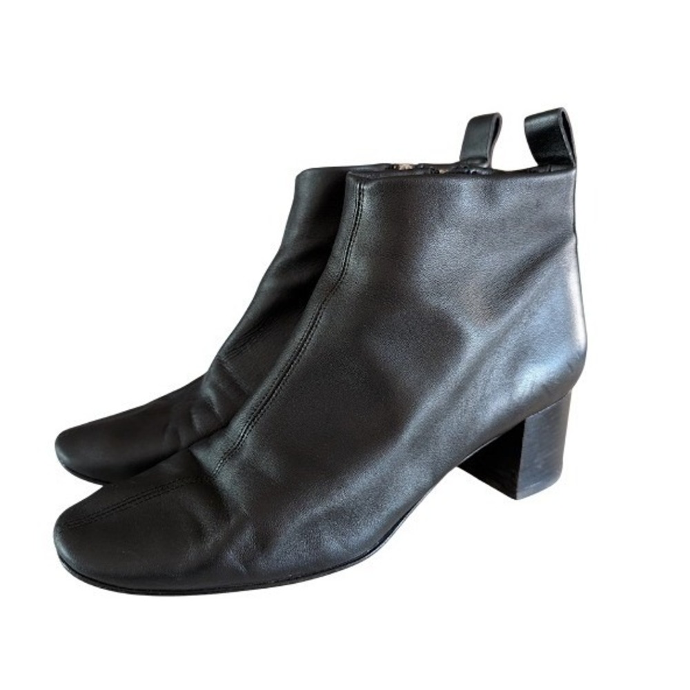 Everlane Black Leather Block Heel Side Zip Ankle Booties Size 9.5